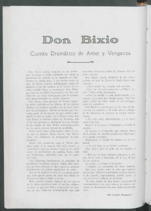 Don Bixio : Cuento Dramático de Amor y Venganza [Del "London Magazine"]