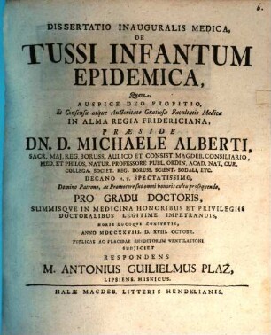 Dissertatio Inauguralis Medica, De Tussi Infantum Epidemica