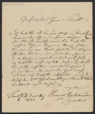 Brief an B. Schott's Söhne : 22.05.1833