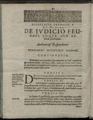 Disputatio Feudalis V. De Judicio Feudali, Iisque, Quæ Ad illud pertinent.