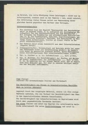 Zur Berufstätigkeit von Frauen in imperialistischen Hauptländern im letzten Jahrzent