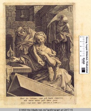 Die Heilige Maria Magdalena, der Heilige Johannes und der Heilige Petrus am leeren Grab Christi