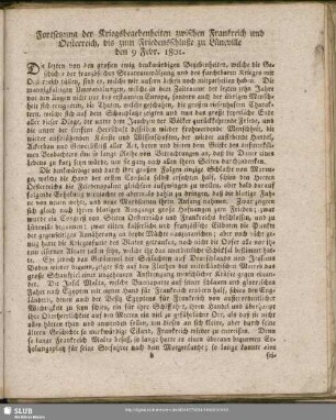 Fortsetzung der Kriegsbegebenheiten zwischen Frankreich und Oesterreich, bis zum Friedensschluße Lunéville den 9. Febr. 1801