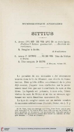 Sér. 3: Numismatique Africaine : Sittius