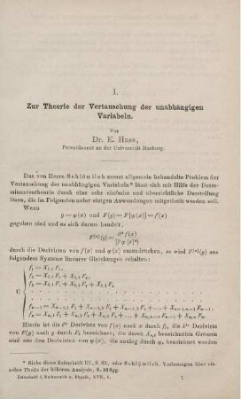 I. Zur Theorie der Vertauschung der unabhängigen Variabeln.