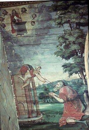 Bildfeld zwischen den Fenstern: Die Reinigung Jesajas durch den Engel mit der glühenden Kohle (Jesaja 6:5-13)