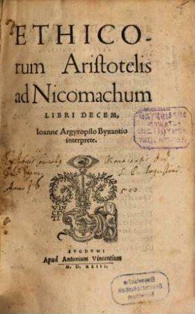 Ethicorum Aristotelis ad Nicomachum Libri Decem