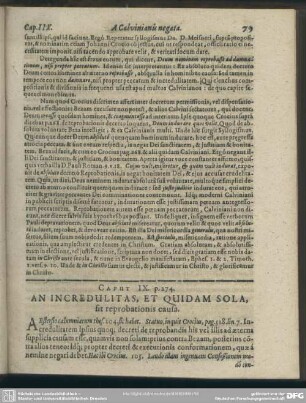 Caput IX. A Incredulitas, Et Quidam Sola, sit reprobationis causa