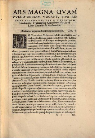 Liber unus ... Artis magnae sive de regulis algebraicis