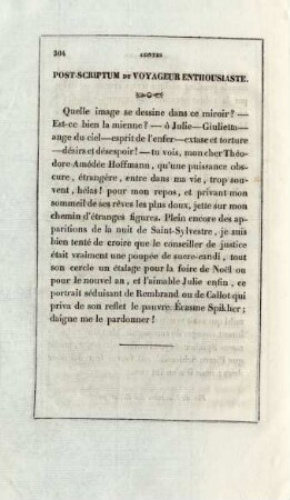 Post-scriptum du voyageur enthousiaste