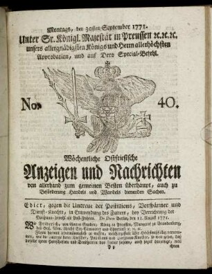 No. 40. Montags, den 30sten September 1771.
