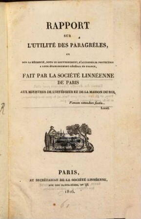 Rapport sur l'utilité des Paragrêles