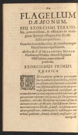 Exorcismus Primus. Rubrica.