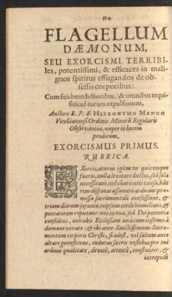 Exorcismus Primus. Rubrica.