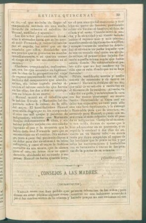Consejos a las madres. : (Introducción) [y] Capítulo primero. Primera infancia.