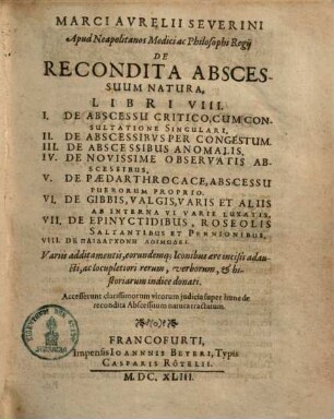 De recondita abscessuum natura : libri VIII