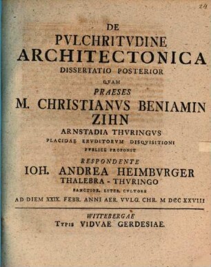 Dissertatio Mathematica De Pvlchritvdine Architectonica ..., 2