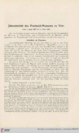 Jahresbericht des Provinzial-Museums zu Trier : Vom 1. April 1907 bis 31. März 1908