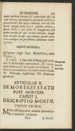Articulus II. De Morte, Et Statu Post Mortem.
