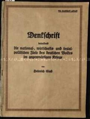 Denkschrift zu politischen Ziele während des Ersten Weltkriegs