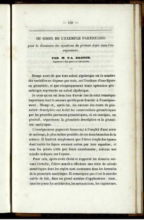 Du choix de l´exemple particulier.