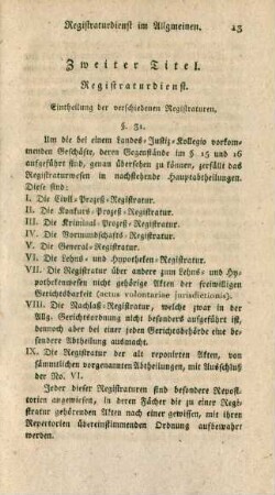 Zweiter Titel. Registraturdienst