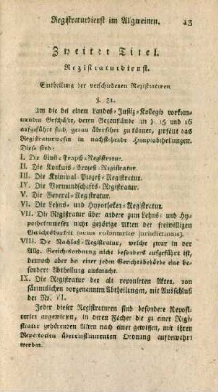Zweiter Titel. Registraturdienst