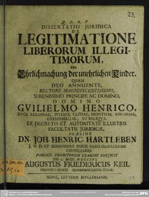 Dissertatio Iuridica De Legitimatione Liberorum Illegitimorum