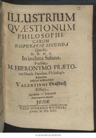 Illustrium Quaestionum Philosophicarum Disputatio Secunda