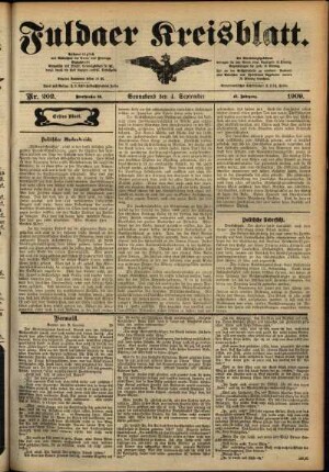Erste Ausgabe vom Samstag, den 04. September 1909.