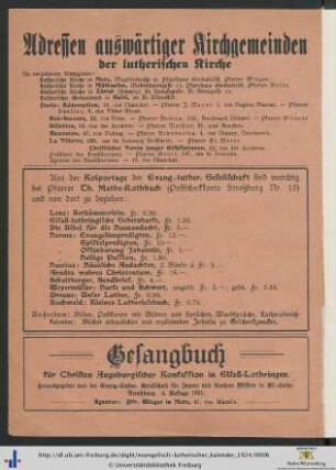 Adressen auswärtiger Kirchgemeinden.