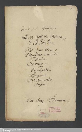 Ms. Ff. Mus. 1248 - Am 1 hei: Christtag : Lobt Gott ihr Christen pp : C: A: T: B:, C: 2. A: 2. T: 2. B: 2., violino primo, violino secondo, viola, clarino 4, con principale, tympano, violoncello, organo