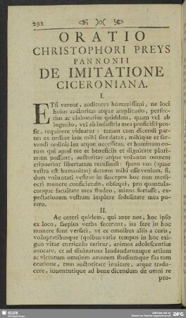 Oratio Christophori Preys Pannonii De Imitatione Ciceroniana
