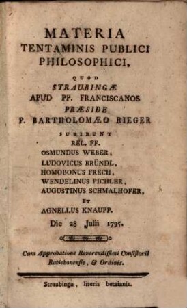Materia tentaminis publici philosophici