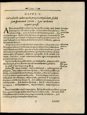 Caput V. Sal volatile ex hoc modo praeparatis plantis, facta iam spontanea *tione, igne mediante acquiri potest.