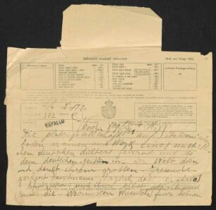 Brief von Hans von Hülsen an Gerhart Hauptmann