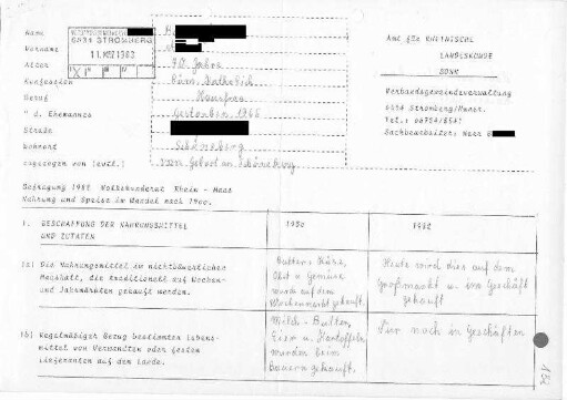 Fragebogenantworten zu Ernährungsgewohnheiten