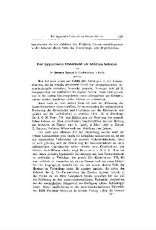 Der hygienische Unterricht an höheren Schulen : (Schluss)
