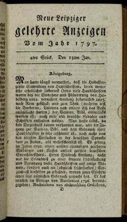 4tes Stück. Den 13ten Jan.