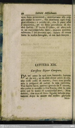 Lettera XIX. Carissimo Signor Compare