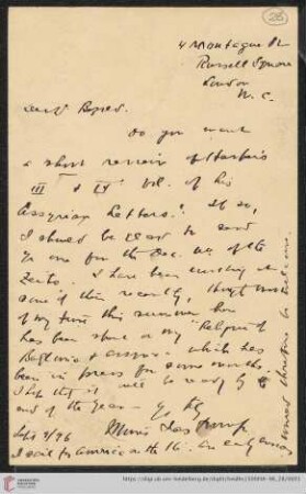 Briefe von Morris Jastrow an Carl Bezold: Brief von Morris Jastrow an Carl Bezold