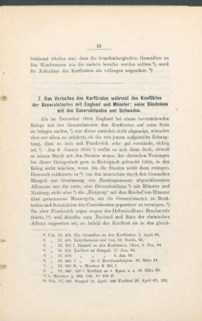 7. Das Verhalten des Kurfürsten während des Konfliktes der Generalstaaten mit England und Münster; seine Bündnisse mit den Generalstaaten und Schweden.