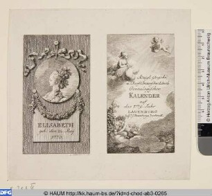Titel und Portrait zum Lauenburger Kalender für 1779.