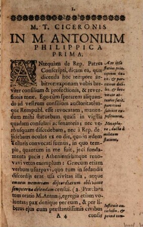 M. T. Ciceronis Orationes Philippicae : Notis Historicis, Ethicis, Politics, Philologicis, Rhetoricis Illustratae, [1]