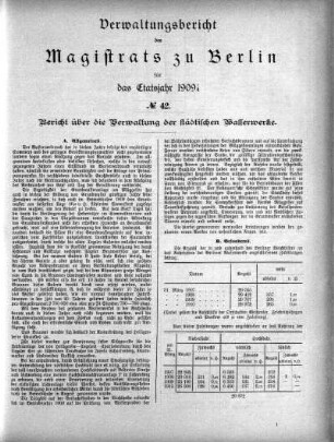 No. 42. Bericht über die Verwaltung der städtischen Wasserwerke