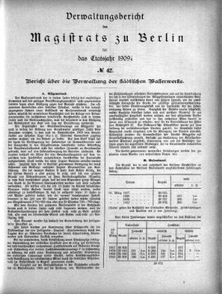 No. 42. Bericht über die Verwaltung der städtischen Wasserwerke
