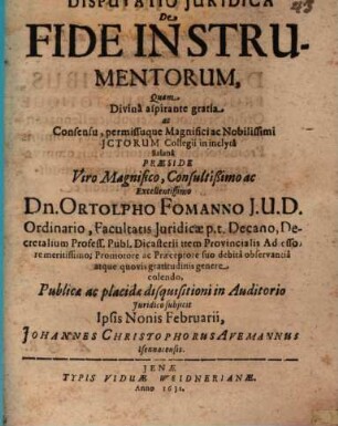 Disp. de fide instrumentorum