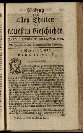 XXXVIII. Stück. Coburg, den 16. Sept. 1750.