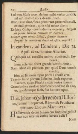 In eandem, ad Eundem, Die 21. April. 1672. nomine Alterius.
