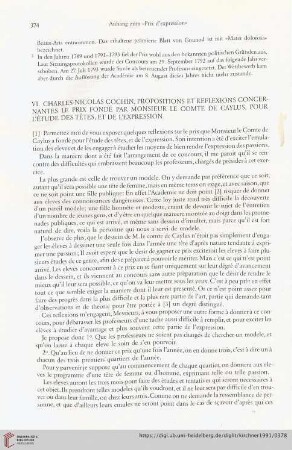 VI. Charles-Nicolas Cochin, propositions et reflexions concernantes le prix fondé par Monsieur le Comte de Cayus, pour l'étude des têtes, et de l'expression